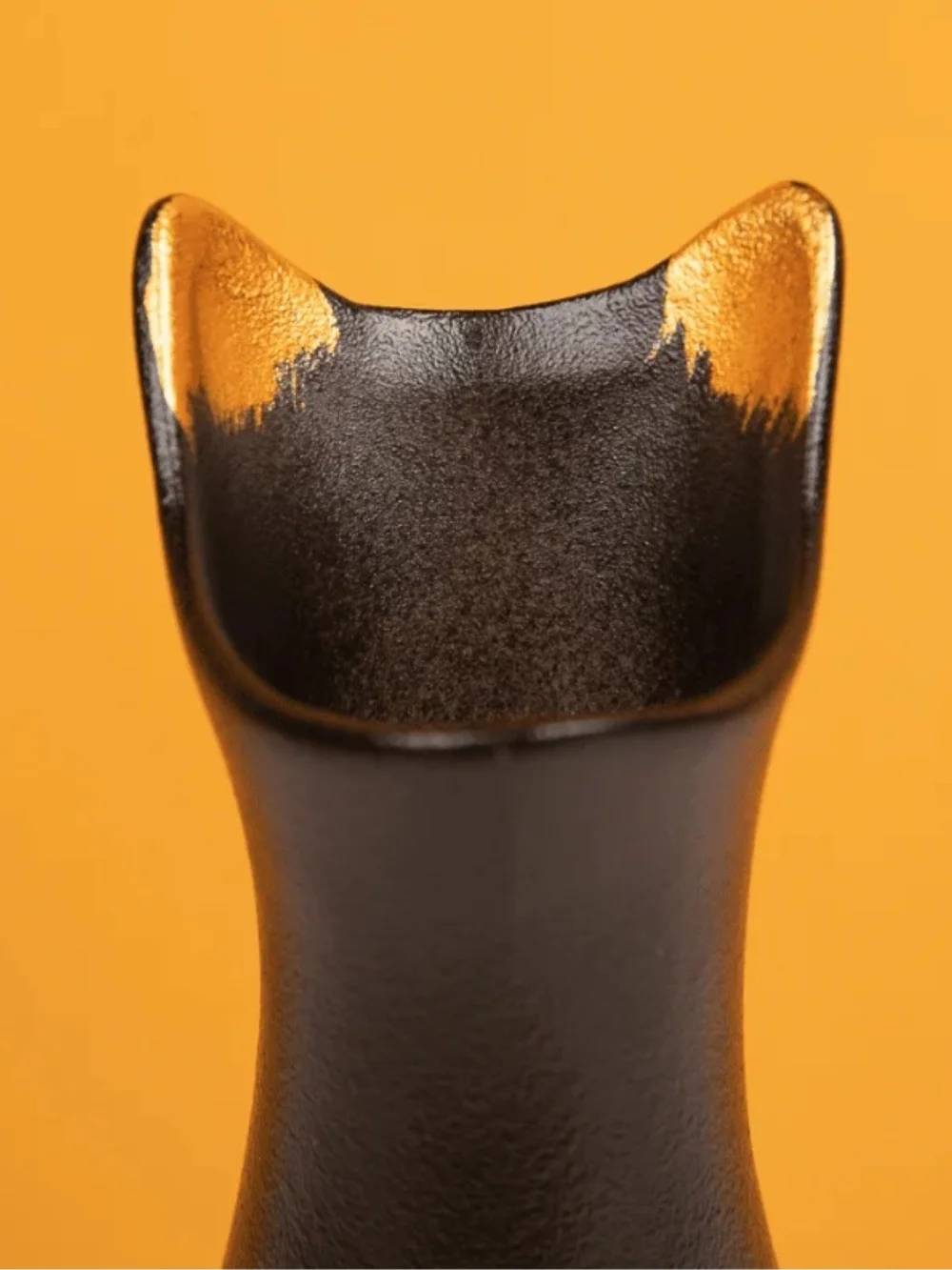 Black Cat Ceramic Vase with Gold Accent